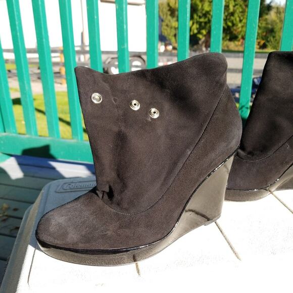 Kenneth Cole suede patent wrap snap wedge booties - Picture 3 of 8